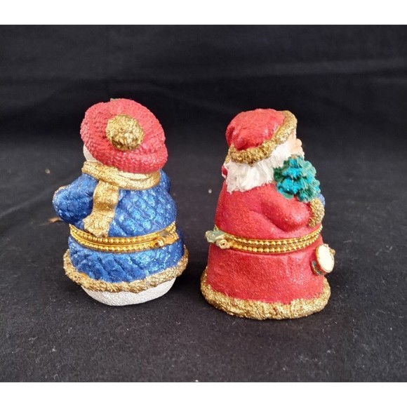 Pair Glittery Enamel Christmas Trinket Box with Clasp Santa Snowman W/Cardinal - Picture 5 of 9